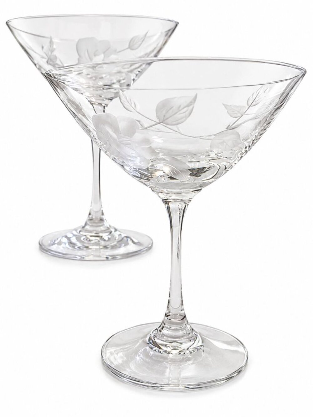 Vintage 1990s Princess House Heritage Etched Rose Martini Coupe Set, 4 Oz. - Picture 2 of 4